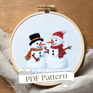 Snowman Hand Embroidery Pattern Christmas Embroidery Pattern Embroidery Ornament Beginner PDF Pattern DIY Winter Hand Embroidery Design