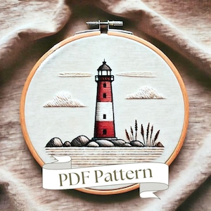 Lighthouse Embroidery Pattern Beach Embroidery Pattern Architecture Embroidery Pattern PDF Pattern DIY Embroidery Hand Embroidery Design