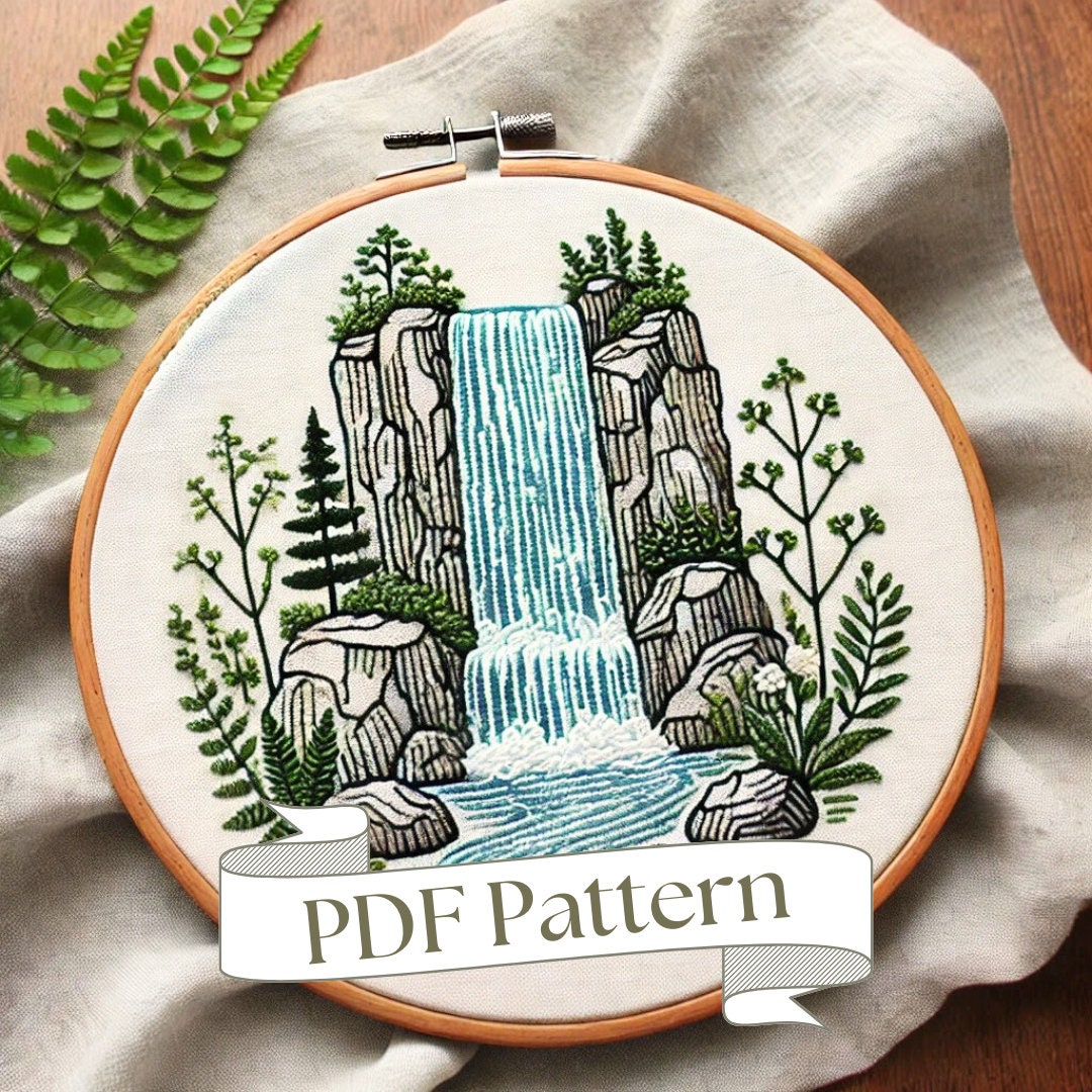 Waterfall Patern Waterfall Embroidery Pattern: Beginner DIY Project (PDF Pattern) - Etsy