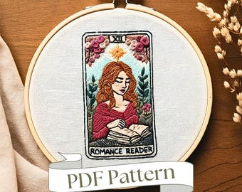 Romance Reader Embroidery Pattern: Book & Flowers DIY Design (PDF Pattern)