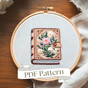 Book Embroidery Design Book Lover Embroidery Pattern Book and Flowers Embroidery PDF Pattern DIY Embroidery Bookish Hand Embroidery Design