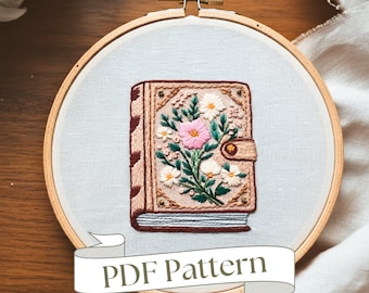 Book and Flowers Embroidery Design: DIY Bookish Pattern (PDF Pattern)