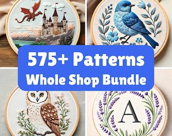 WHOLE SHOP BUNDLE Hand Embroidery Pattern Collection Embroidery Pattern Bundle Lifetime Access Current and Future Designs Hand Embroidery