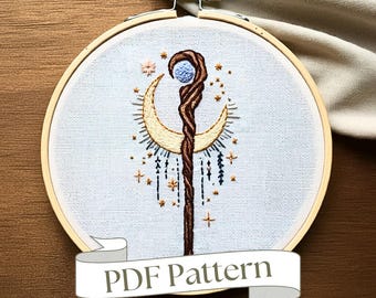 Wizard Staff Embroidery Pattern: Fantasy Book Design (PDF Pattern)