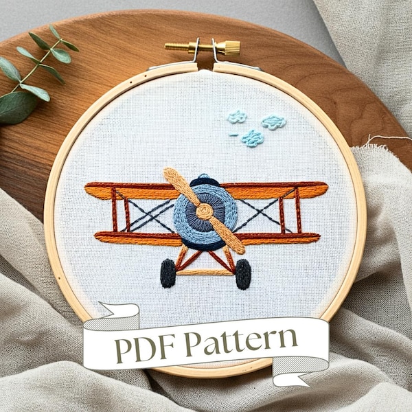 Vliegtuig borduurpatroon Vliegtuig hand borduurpatroon borduurwerk voor kinderen borduurwerk PDF-patroon DIY borduurwerk Hand borduurwerk ontwerpen eenvoudig