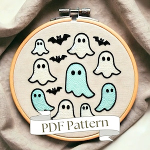 Motif de broderie chauves-souris Motif de broderie Halloween Motif de broderie fantôme Motif de broderie à la main DIY Téléchargement instantané Motif PDF facile