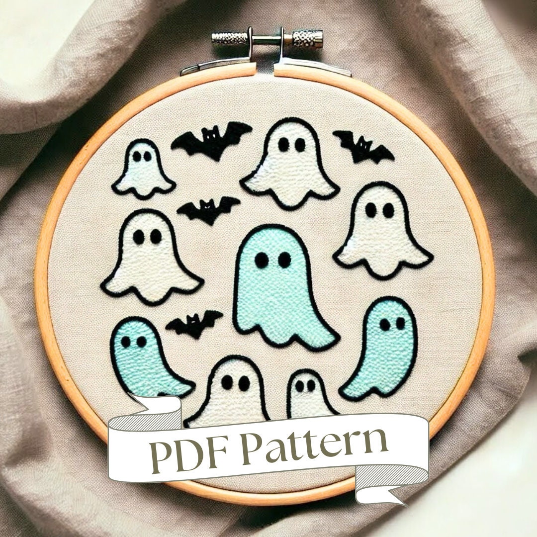 Bats Embroidery Pattern Halloween Embroidery Pattern Ghost Embroidery Pattern DIY Instant Download Hand Embroidery Pattern Easy PDF Pattern