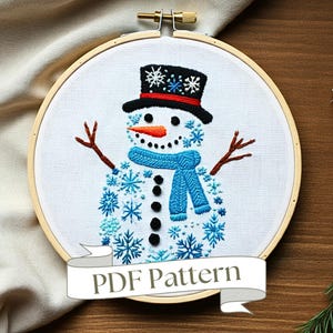 Snowman Hand Embroidery Pattern Christmas Embroidery Pattern Embroidery Ornament Beginner PDF Pattern DIY Winter Hand Embroidery Design