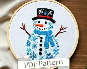 Snowman Hand Embroidery Pattern Christmas Embroidery Pattern Embroidery Ornament Beginner PDF Pattern DIY Winter Hand Embroidery Design