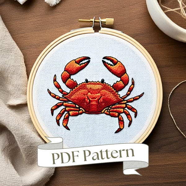 Crab Embroidery Pattern: Tropical Animal Design (PDF Pattern)