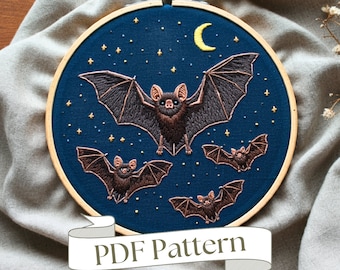 Bats Embroidery Pattern Halloween Embroidery Pattern Fall Embroidery Pattern DIY Instant Download Hand Embroidery Pattern Easy PDF Pattern