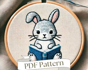 Rabbit Reading Book Embroidery Pattern (PDF)