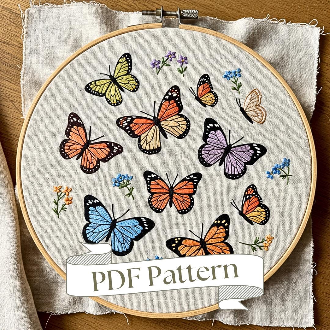 Butterfly Hand Embroidery Pattern: DIY Animal Bug Design (PDF Pattern ...
