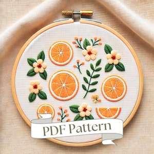 Orange Embroidery Pattern Easy Citrus Embroidery Pattern DIY Decor Cute Lemon Embroidery PDF Pattern Embroidery Hand Embroidery Design Easy