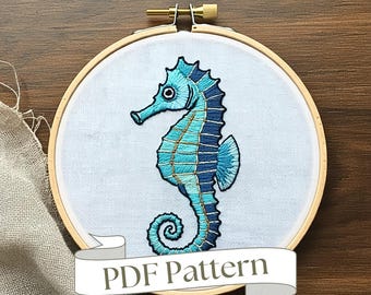 Seahorse Hand Embroidery Pattern, Tropical Fish (PDF Pattern)