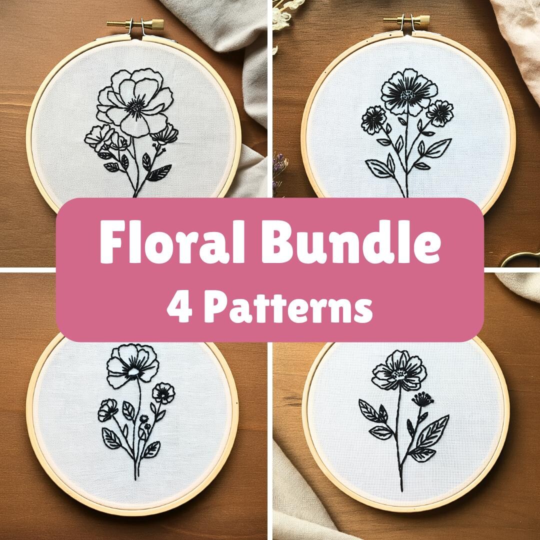 Beginner Floral Hand Embroidery Pattern Bundle (PDF Download) - Etsy