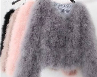 green ostrich feather jacket