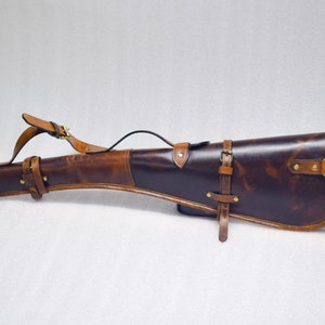 Brown Leather Rifle Scabbard with Adjustable Strap Handmade Shotgun Cover - Vintage Rifle Sling Bag Fits Winchester Marlin Henry