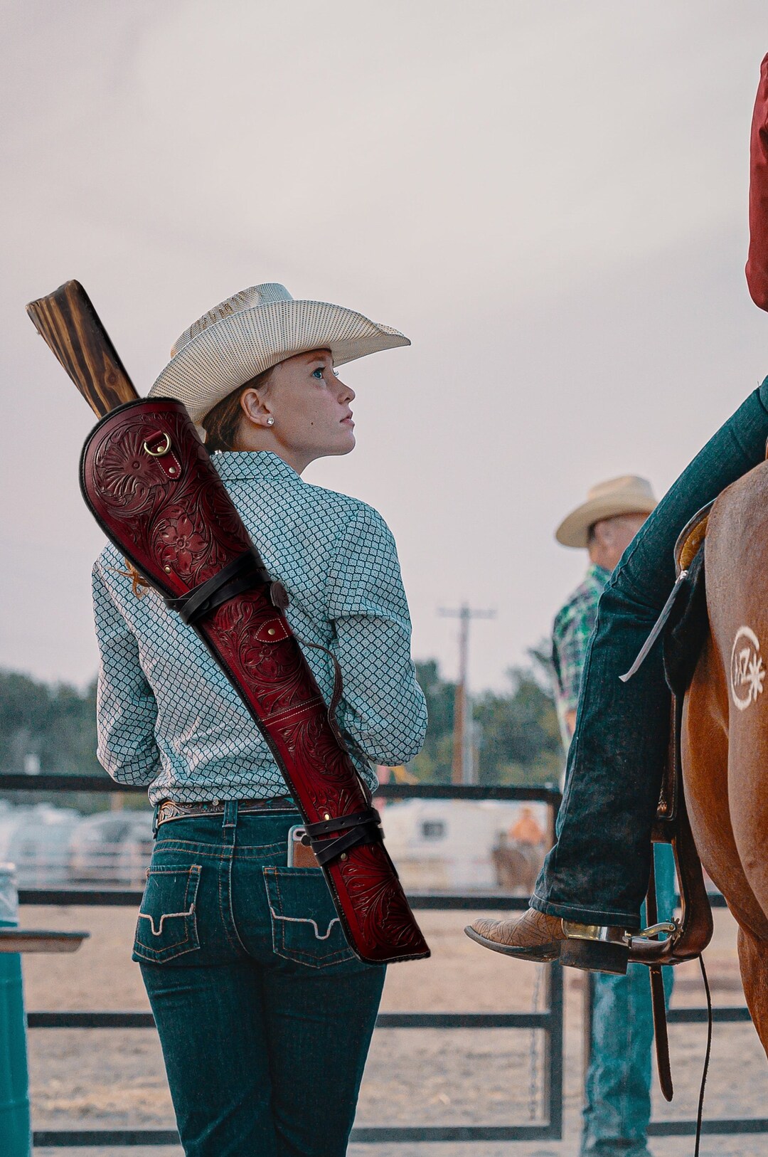 Handmade Leather Shoulder Rifle Carrying Gun Case, Western Tooled