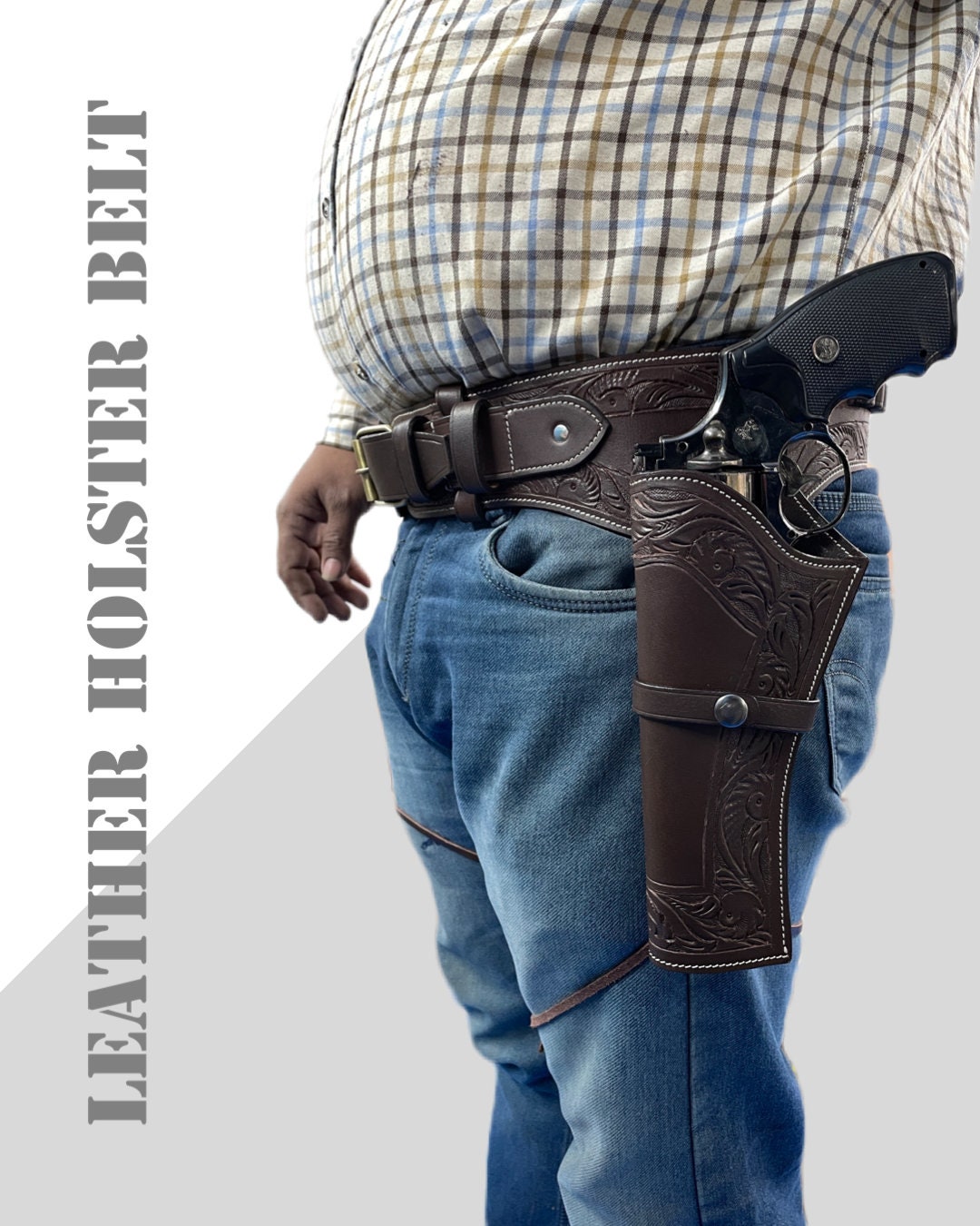 ハンドメイドレザーダブルホルスターベルト、ウエスタンカウボーイリグ