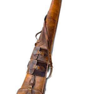 Fodero per fucile western da 40-50 pollici in pelle marrone chiaro con fodera in pelliccia - maniglia per il trasporto, tasche per munizioni e tracolla regolabile
