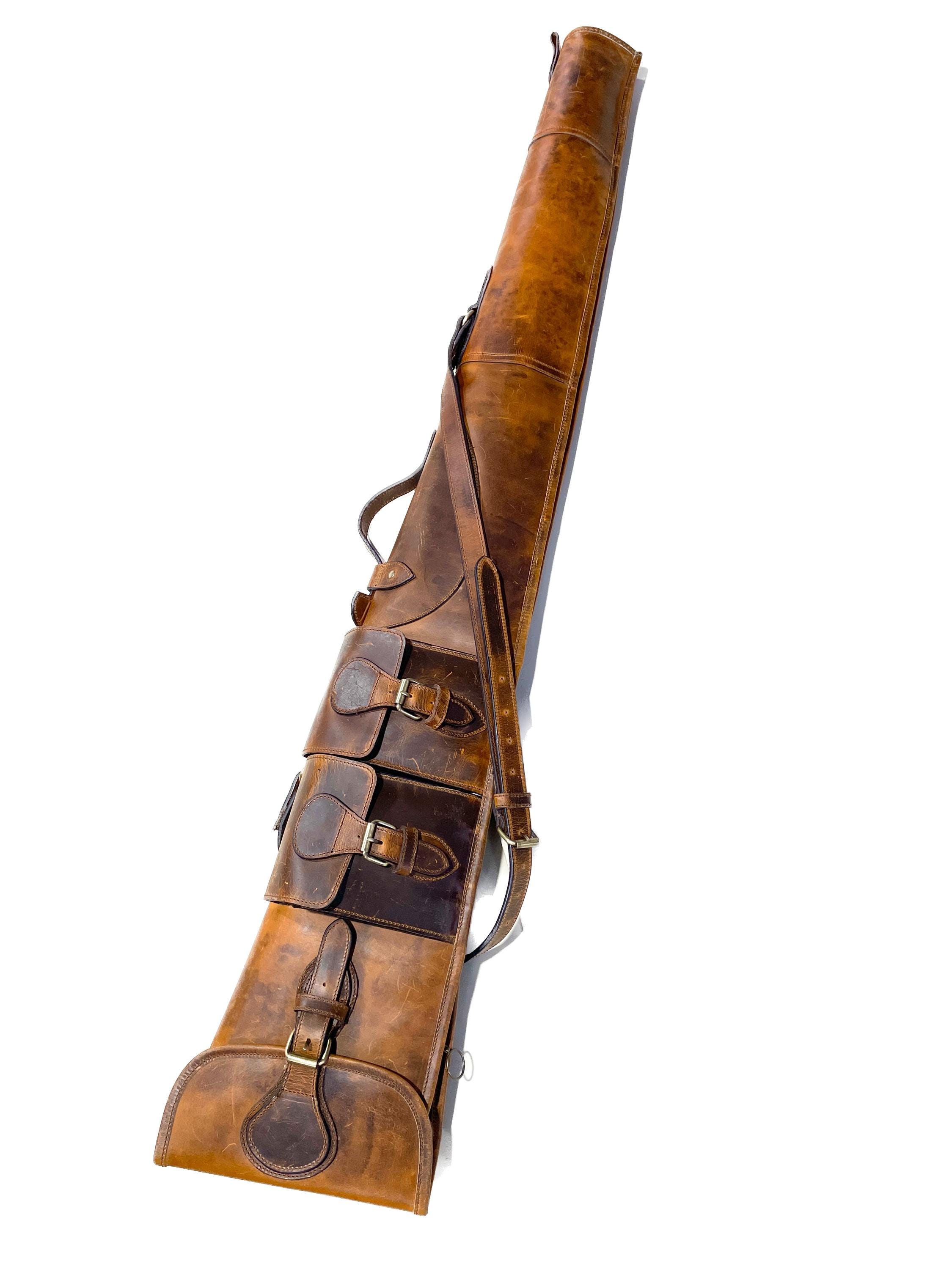 Western Rifle Scabbard 40-50 Inches Tan Leather Rifle Scabbard with Fur Lining - Carrying Handle, Ammo Pockets and Adjustable Carrying Strap