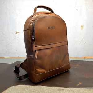 16 Inches leather Backpack Personalized Full Grain Tan Leather Backpack College Backpack for men and women Rucksack Backpack Birthday Gift