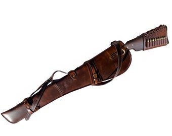 The Defender 33" Full-Grain Leather Rifle Scabbard,Rustic Design for Lever Action Rifle,Padded Interior Protection,Leather Shotgun Slip Case