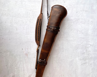 33&quot; Brown Leather Rifle Scabbard with Ammo Loops & Versatile Strap for Lever Action Carbine Horseback or ATV  Fits Winchester Marlin Henry