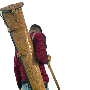 Fodero per fucile in pelle western da 48-50" con custodia per fucile da caccia, marrone chiaro, lungo, lavorato a mano, con cinghie