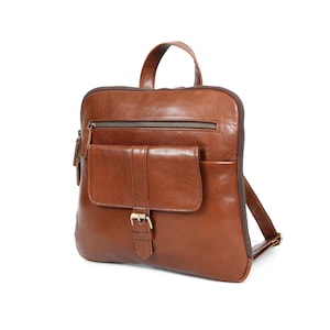 Leather Mini Backpack, Handmade Brown Leather Rucksack, Stylish Daypack for Women, Brown Leather Backpack Bag with Pocket, Personalized Gift