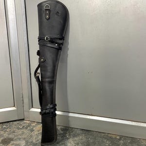 Western Rifle Scabbard - 33&quot; Black Textured Leather Scabbard with Fur Lining - Carrying Handle, Ammo Pockets and Adjustable Carrying Strap
