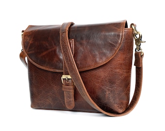Handmade Brown Leather Bag – Adjustable Shoulder & Crossbody Bag, Gift for Her