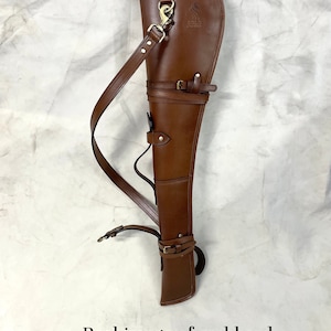 The Defender 33&quot; Full-Grain Leather Rifle Scabbard - Vintage Brown Scabbard for Lever Action Rifle - Padded Interior Protection Gift for Him
