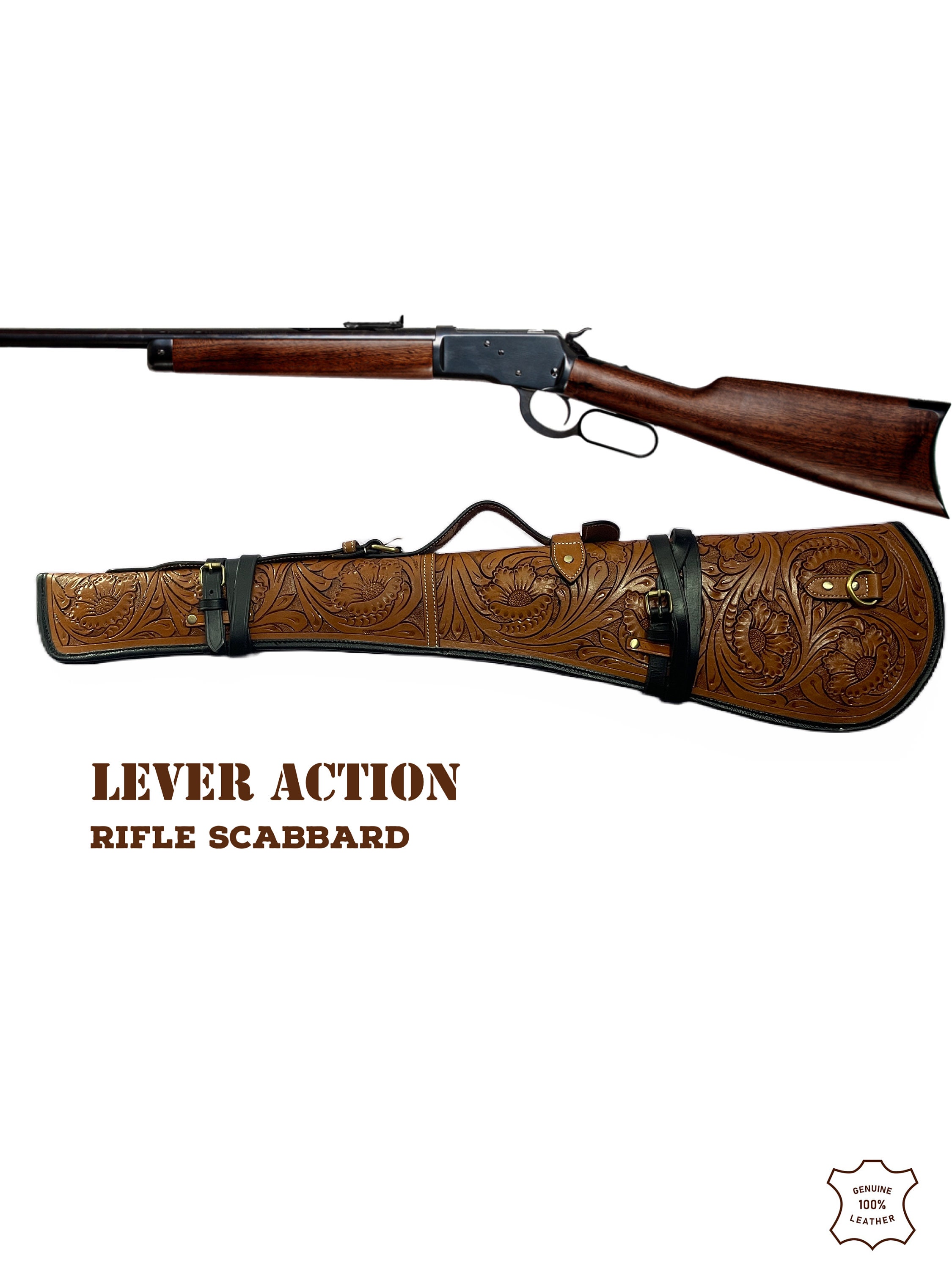 33インチ レザーハンドツールドウィンチェスターライフル鞘 ショット