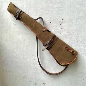 33&quot; Leather & Canvas Rifle Scabbard Case with Fur Lining and Adjustable Strap -Vintage Brown Shotgun Cover Rifle Fit Winchester Marlin Henry