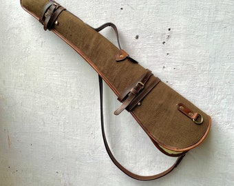 Vintage Leather & Canvas Rifle Scabbard – Fur Lined, Adjustable Straps