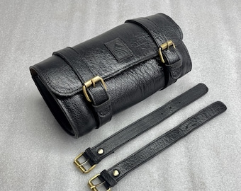 Motorcycle Saddle Bags Leather Vintage Pannier Bag Tool Organizer Leather Tool Storage Leather Tool Bag-Black/Brown, Harley Bag, Chopper Bag