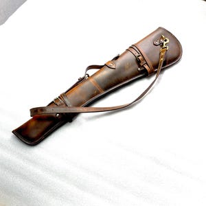 Western Rifle Scabbard Bag with Adjustable Strap - Vintage Brown Leather - Handmade Shotgun Case Cover Rifle Fits Winchester Marlin Henry