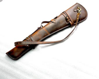 Western Rifle Scabbard Bag with Adjustable Strap - Vintage Brown Leather - Handmade Shotgun Case Cover Rifle Fits Winchester Marlin Henry