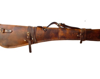 The Defender Full-Grain Leather Rifle Scabbard, Rustic Design for Lever Action Rifle, Padded Interior Protection, Leather Shotgun Slip Case