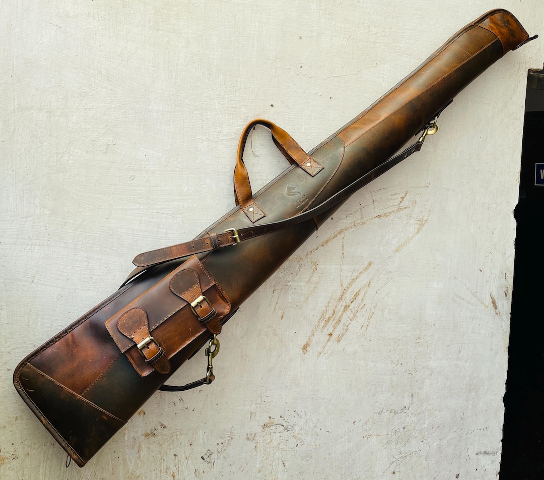 Ancien étui à Fusil En Cuir Signé – France – Vintage Pour Collectionneur