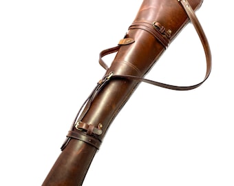 43&quot; Leather Rifle Scabbard - Western Rifle Scabbard with Fur Lining Fits Lever Action Rifles Handcrafted Hard Leather Rifle Storage Bag