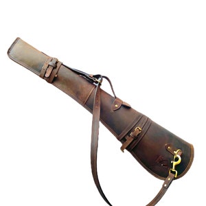 33&quot; Leather Rifle Scabbard Case with Adjustable Strap - Ombre Brown Leather -Handmade Shotgun Case Cover Rifle Fits Winchester Marlin Henry