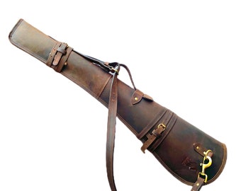 33&quot; Leather Rifle Scabbard Case with Adjustable Strap - Ombre Brown Leather -Handmade Shotgun Case Cover Rifle Fits Winchester Marlin Henry