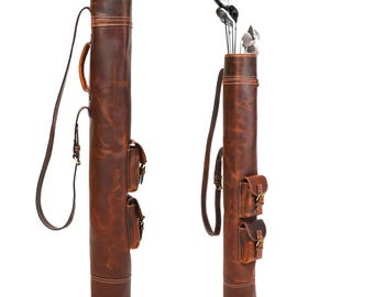 Handmade Leather Golf Bag, Vintage Style, Brown Buffalo Leather