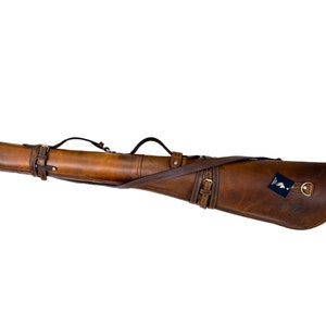 Western Rifle Scabbard - Brown Textured Leather Scabbard with Fur Lining - Carrying Handle, Ammo Pockets and Adjustable Carrying Strap