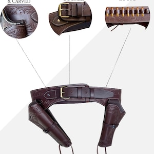 Handmade Leather Double Holster Belt, Western Cowboy Rig with Cartridge Belt, Personalized Gift for Hunter image 5