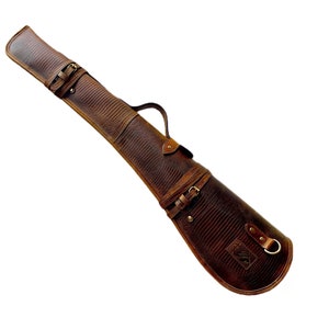 33&quot; Rifle Scabbard with Adjustable Strap - Hand Tooled Brown Western Leather Shotgun Cover Rifle Fits Winchester Marlin Henry - Gift for Dad