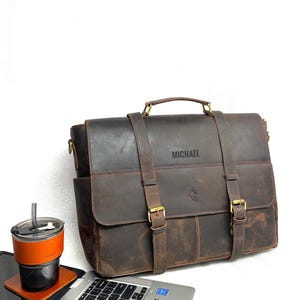 Sac messager bandoulière en cuir personnalisé pour ordinateur portable Sac à main de bureau porte-documents Sac messager vintage rustique pour homme, cadeaux de fête des pères